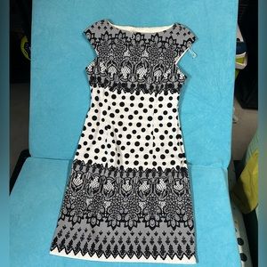 Black and White Patterned Mini Dress Business Dress